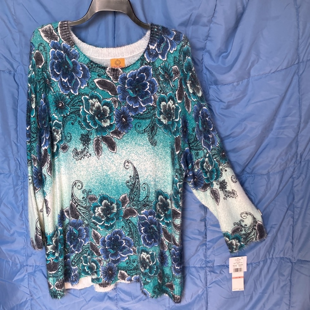 Relisted Ruby Rd sweater floral print ombré fuzzy pullover boho casual office 2X - Picture 11 of 17